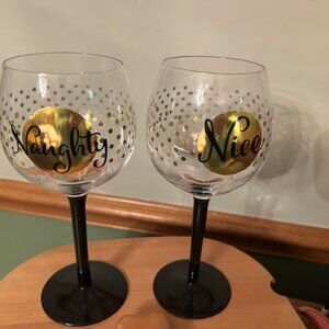 Naughty and Nice Bowl Wine Glass Set, new